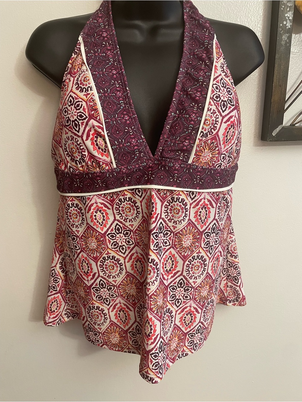 Lascana For VENUS Halter Tankini Swim Top in Royal Mosaic-Size 14